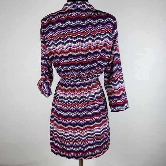 Rue21 Juniors S Chevron Zig Zag V-Neck Elastic Waist Dress Roll Tab Sleeves - Picture 8 of 12